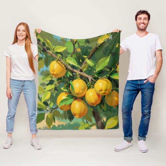 Lemon Tree Branch with Bright Yellow Fruit Fleece Blanket (In Situ)