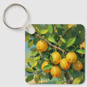 Lemon Tree Branch with Bright Yellow Fruit Keychain