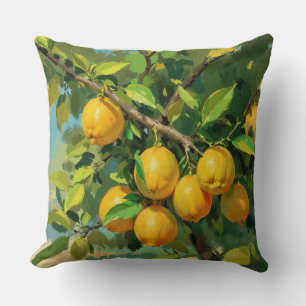 Lemon Tree Branch with Bright Yellow Fruit Throw Pillow