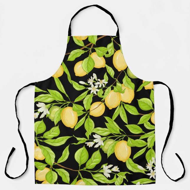 Lemon tree branch with lemons, flowers and leaves. apron (Front)