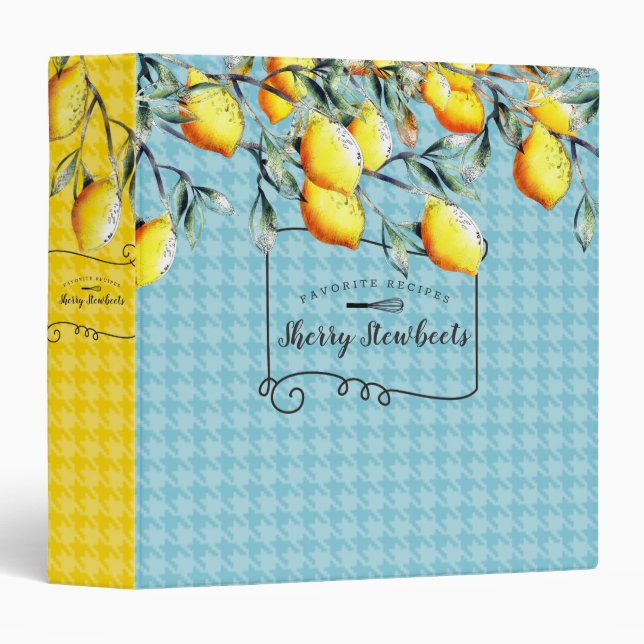 Lemon tree branches personalized cookbook recipe binder (Front/Spine)