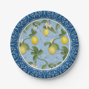 Lemon Tree Espalier w Wrought Iron Fence Art Paper Plate