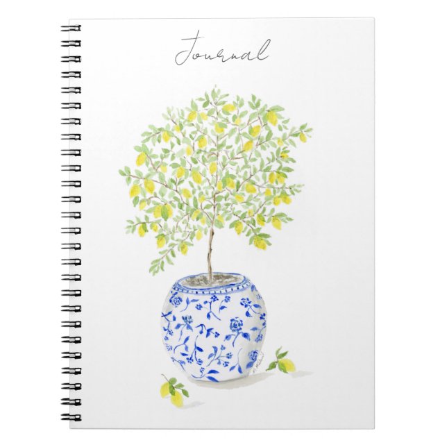Lemon Tree in Chinoiserie Vase Watercolor Notebook (Front)