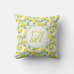 Lemon Tree Monogram Pattern Yellow Green Decor Throw Pillow
