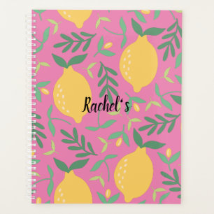 Lemon tree pattern pink yellow girly summer planner