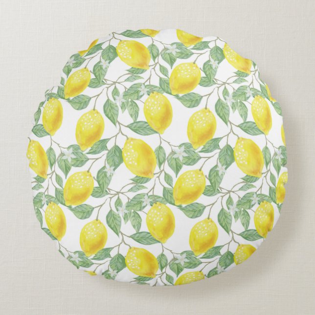 Lemon Tree Pattern Round Pillow (Front)