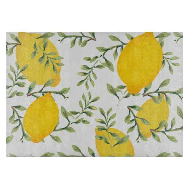 Lemon Tree Print Glass Cutting Board (Front)