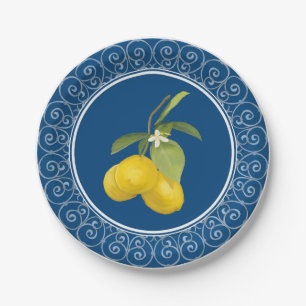 Lemon Tree w Leaves n Flowers Wrought Iron Fence Paper Plate