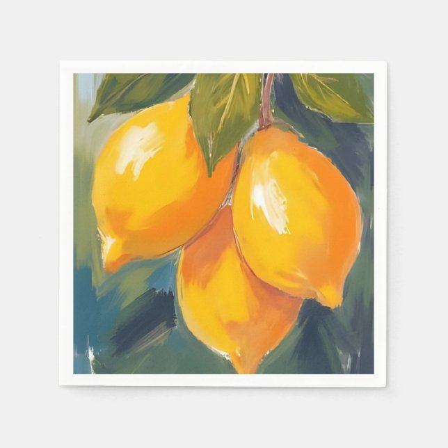 Lemon Tree Watercolor Fruit Painting Napkin (Front)