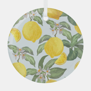 Lemon Tropical Fruit Vintage Pattern Glass Ornament