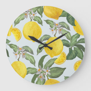 Lemon Tropical Fruit Vintage Pattern Large Clock