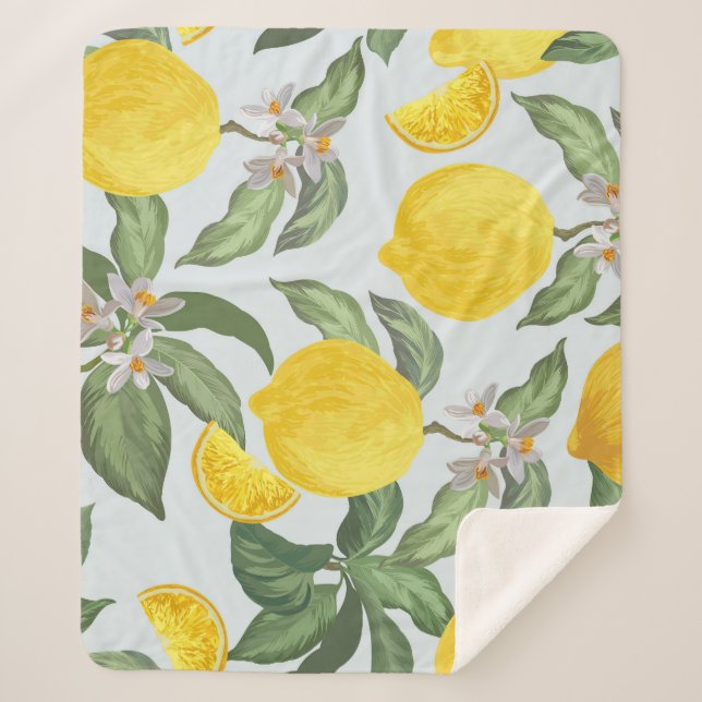 Lemon Tropical Fruit Vintage Pattern Sherpa Blanket (Front)