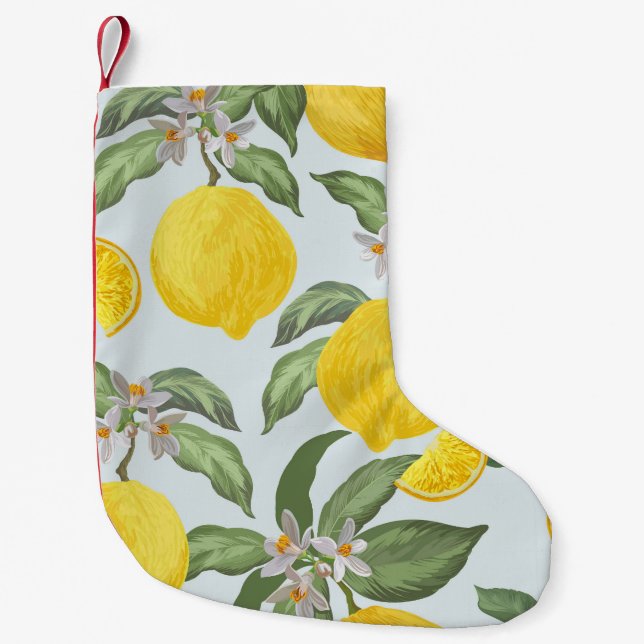 Lemon Tropical Fruit Vintage Pattern Small Christmas Stocking (Front)