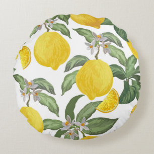 Lemon: tropical fruit vintage seamless round pillow