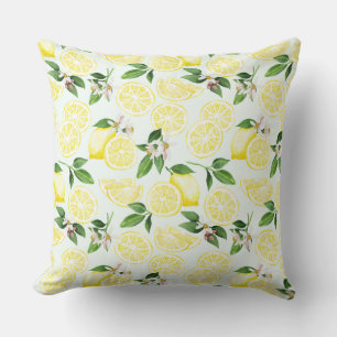 Lemon Tropical Summer Fruit Pattern on Mint 2 Throw Pillow