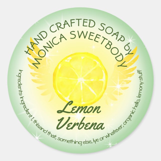 Lemon verbena personalized handmade soap classic round sticker (Front)