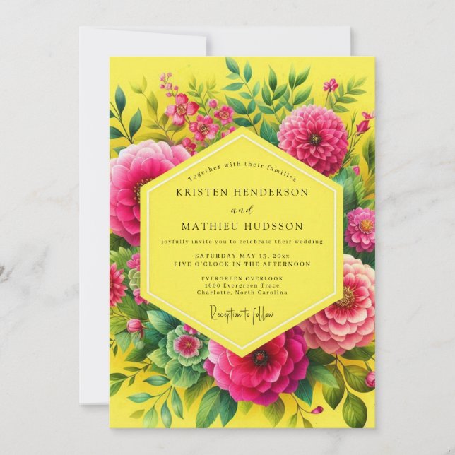 Lemon Vibrant Flora Wedding Invitation (Front)