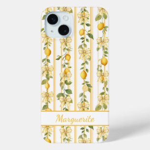 Lemon Vines With Coquette Bows Monogrammed iPhone 15 Mini Case