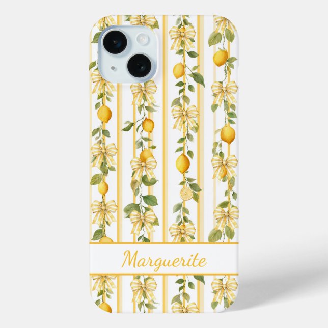 Lemon Vines With Coquette Bows Monogrammed Case-Mate iPhone Case (Back)