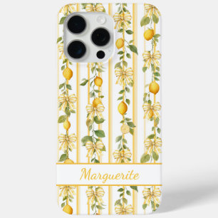 Lemon Vines With Coquette Bows Monogrammed iPhone 15 Pro Max Case