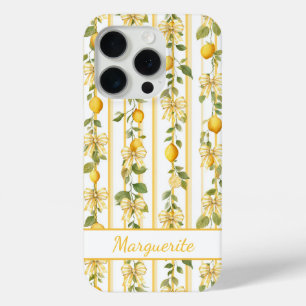 Lemon Vines With Coquette Bows Monogrammed iPhone 15 Pro Case