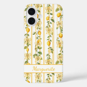 Lemon Vines With Coquette Bows Monogrammed iPhone 16 Case