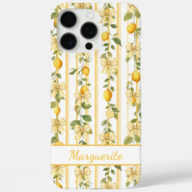 Lemon Vines With Coquette Bows Monogrammed Case-Mate iPhone Case (Back)