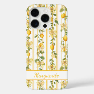 Lemon Vines With Coquette Bows Monogrammed iPhone 16 Pro Case