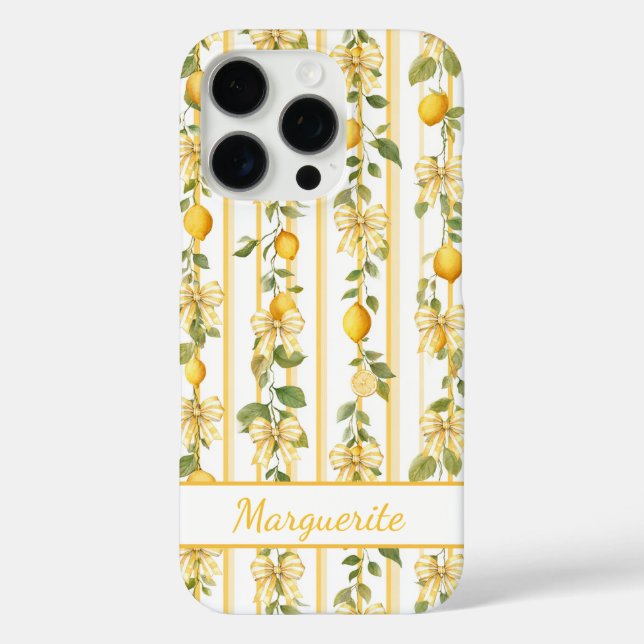 Lemon Vines With Coquette Bows Monogrammed Case-Mate iPhone Case (Back)