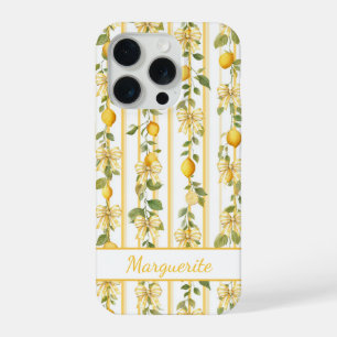 Lemon Vines With Coquette Bows Monogrammed iPhone 15 Pro Case