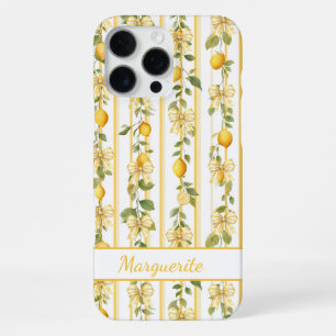 Lemon Vines With Coquette Bows Monogrammed iPhone 16 Pro Max Case