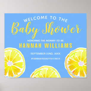 Lemon Watercolor Blue Baby Shower Welcome Poster