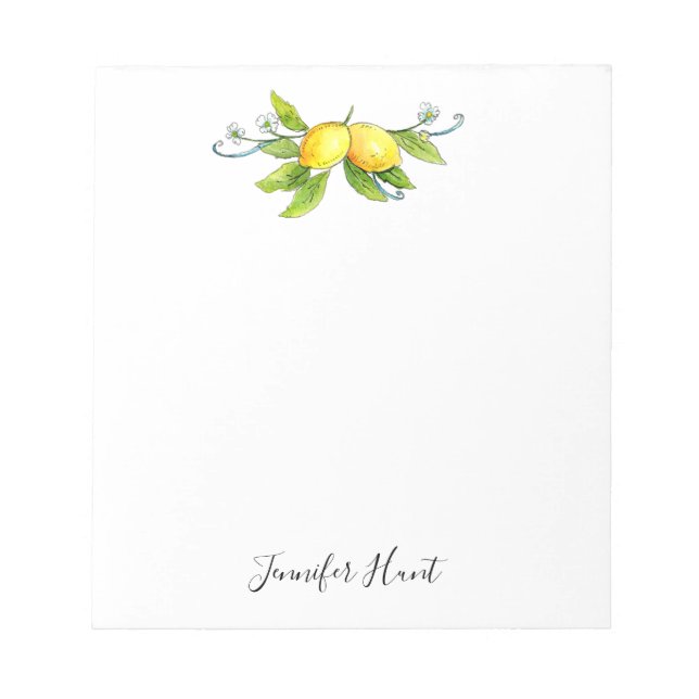 Lemon Watercolor Citrus Fruit Illustration Notepad (Front)