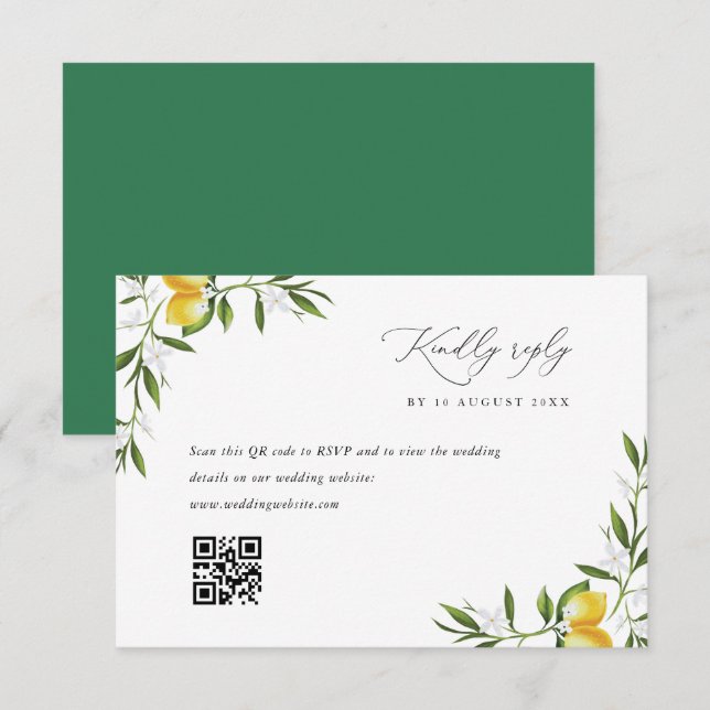 lemon watercolor greenery wedding RSVP card (Front/Back)