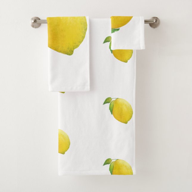 Lemon Watercolor Painting Bath Towel Set (Insitu)