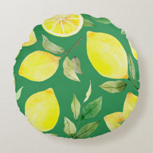 lemon,watercolor pattern,background,fruit,wallpape round pillow