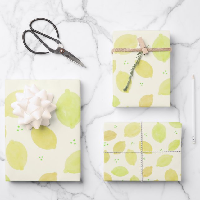 Lemon Watercolor Pattern Citrus Wrapping Paper Sheet (Front)