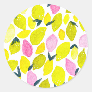 Lemon watercolor pattern classic round sticker