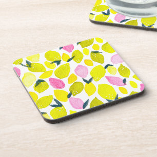 Lemon watercolor pattern coaster