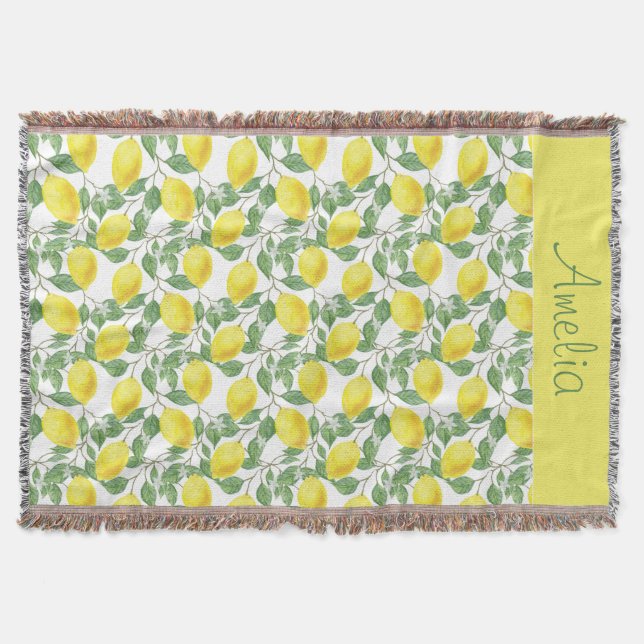  Lemon watercolor pattern cute girl name Throw Blanket (Front)