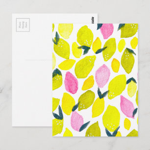 Lemon watercolor pattern postcard
