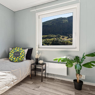 Lemon watercolor pattern simple grey round pillow