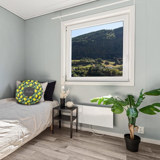 Lemon watercolor pattern simple grey round pillow (Creator Uploaded)