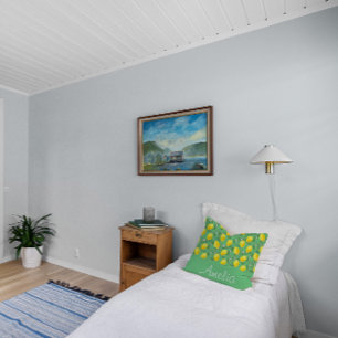 Lemon watercolor pattern yellow girl green throw pillow