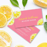 Lemon Watercolor Pink Background Business Card<br><div class="desc">Summer styled business card featuring bright yellow watercolor lemons and pink background.</div>