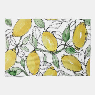 Lemon Watercolor Print Kitchen Towel