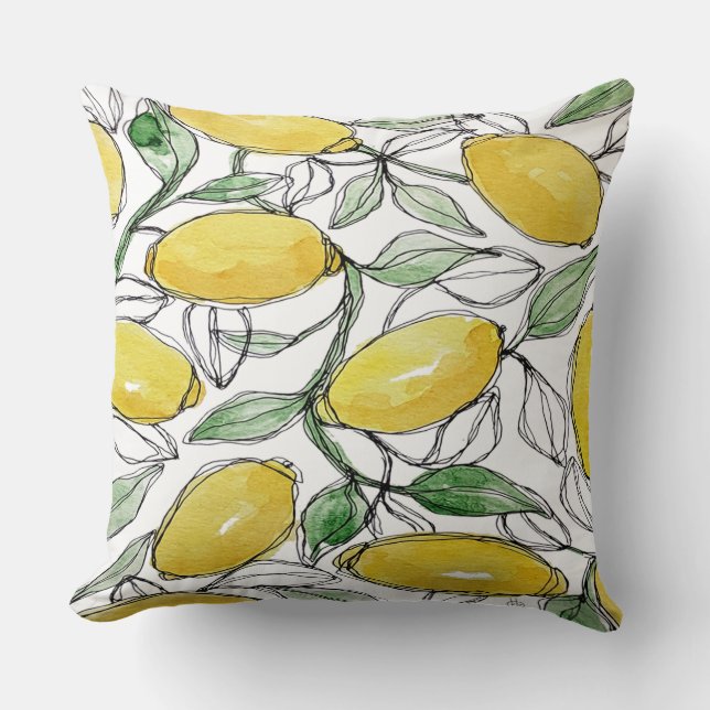 Lemon Watercolor Print Throw Pillow (Front)