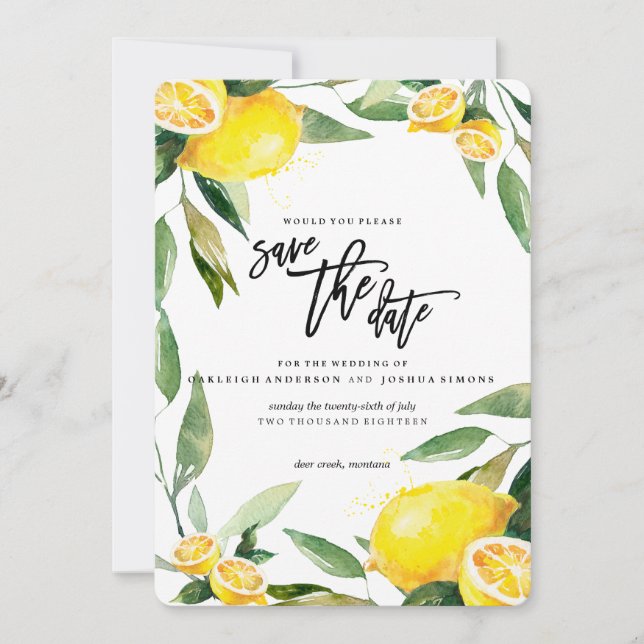 Lemon Watercolor Save the Date (Front)