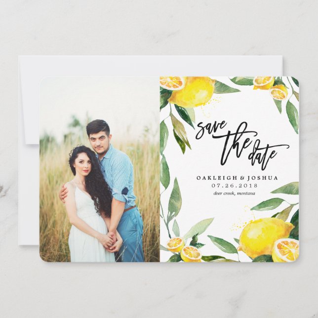 Lemon Watercolor Save the Date with Photo (Front)