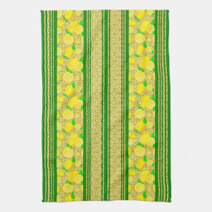 Lemon Watercolor Stripes and Circles Kitchen Towel